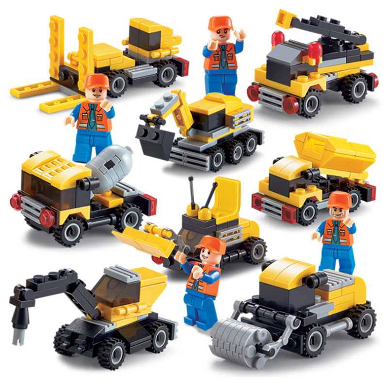 儿童益智拼装玩具男孩子工程城市系列汽车挖掘机4岁5简单6消防车8