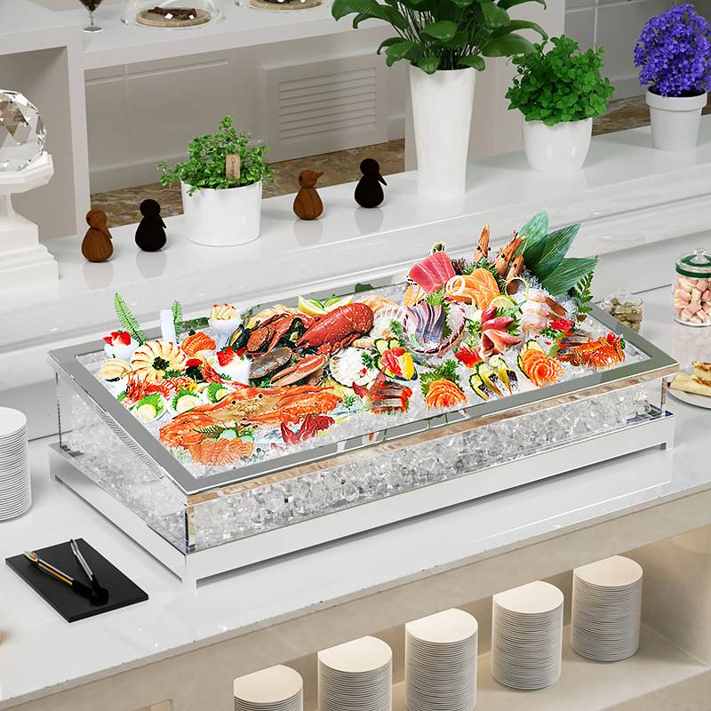 亚克力自助餐冰槽展示台酒店水果饮料海鲜三文鱼鱼生刺身冰盘商用