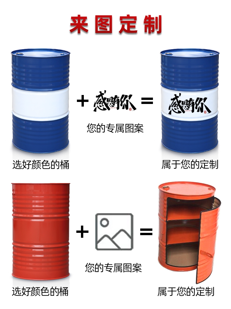 装饰汽油润滑油铁皮200柴油升桶桶加厚创意工业开口油桶大容量桶