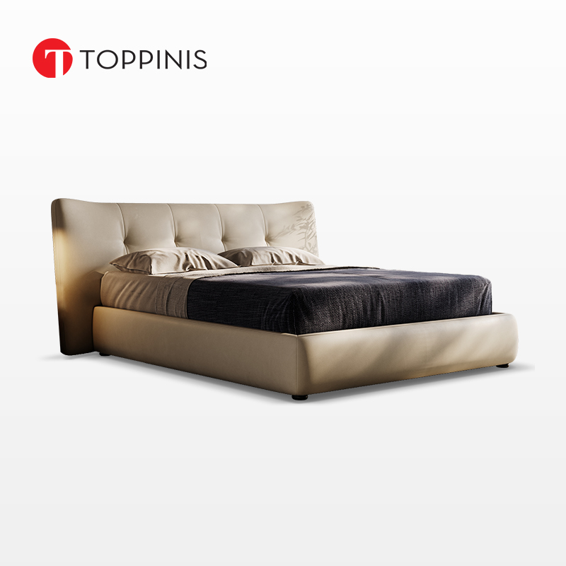 Toppinis意大利Poliform高端布艺床意式极简真皮床别墅主卧大床