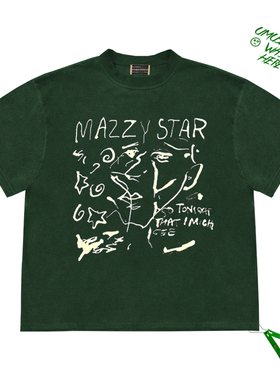 Mazzy Star 迷惑之星双面面具手绘线条画印花图案设计款短袖T恤