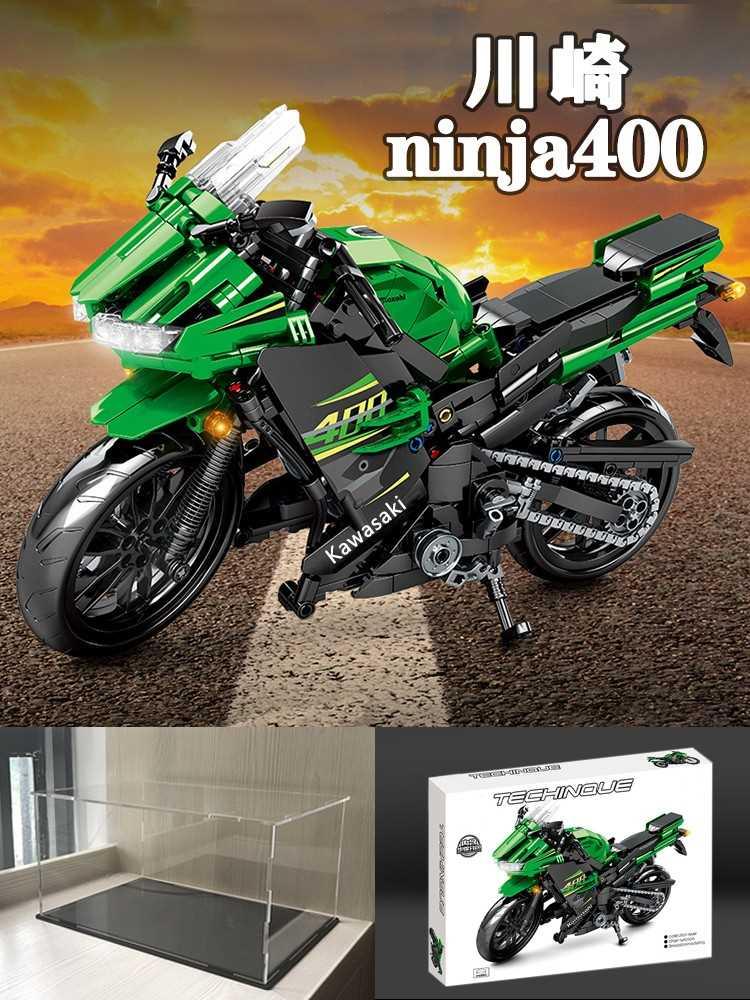 川崎ninja400摩托车模型积木忍者400机车成年高难度男孩拼装玩具