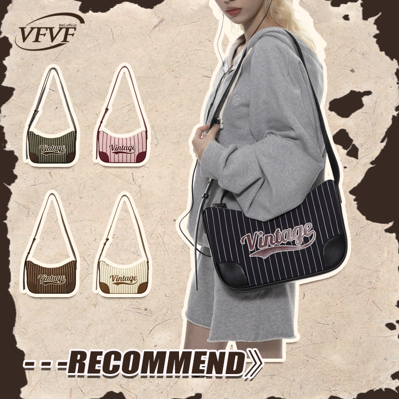 VFVF PS-S单肩包斜挎包学院风条纹美式复古托特包书包原创女包包