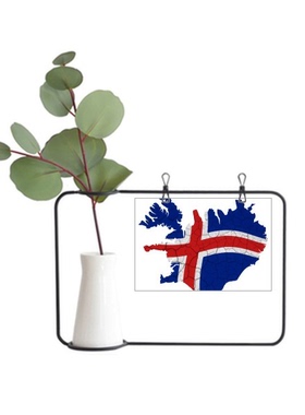 冰岛地图抽象国旗图案金属相框陶瓷花瓶装饰
