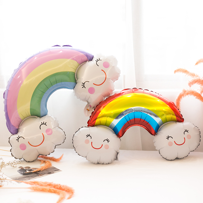 网红彩虹云铝膜气球宝宝生日布置儿童派对聚会天使太阳装饰背景墙