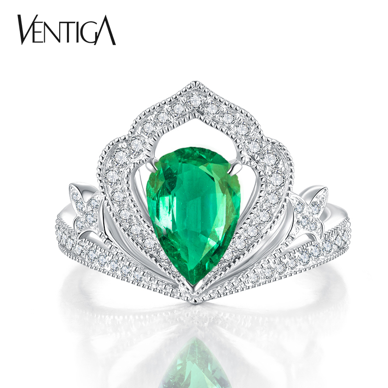 VENTIGA/梵蒂加18K白金天然祖母绿戒指 红宝石戒指 优雅精致