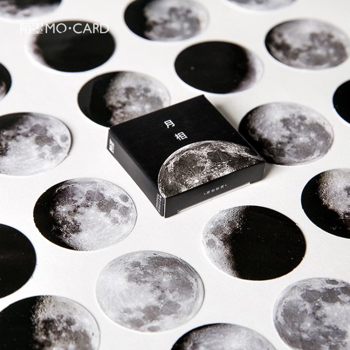 月相手账贴纸盒装 月球星球圆形小图案手帐日记装饰DIY贴画封口贴