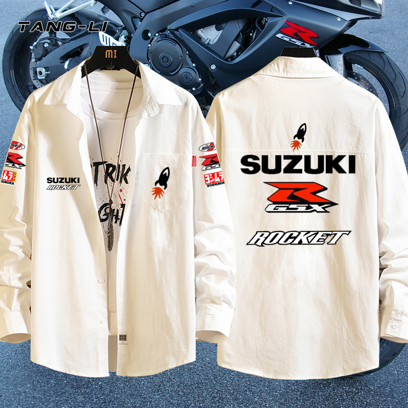 suzuki铃木摩托车比赛车服改装定制图案周边长袖衬衣春秋休闲衬衫