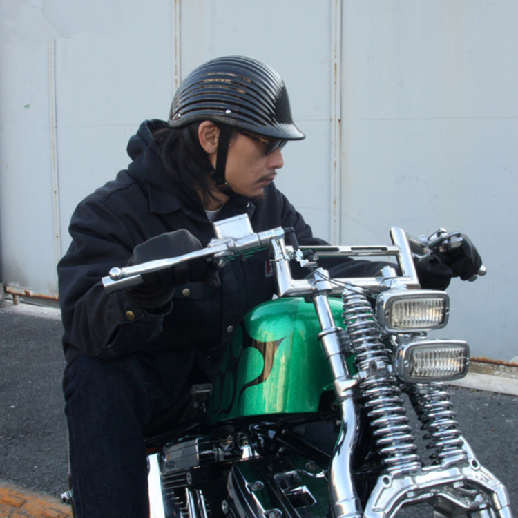 复古波浪纹半盔哈雷摩托车头盔电动踏板车通用头盔