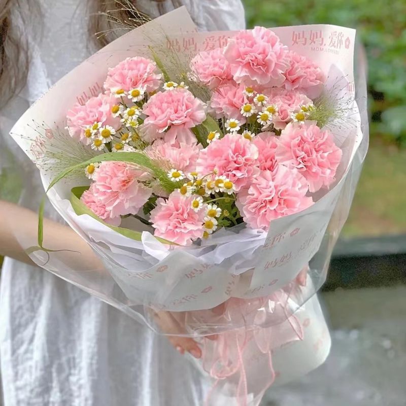 母亲节混搭粉色康乃馨鲜花生日礼盒花束客户长沙同城探望妈妈长辈