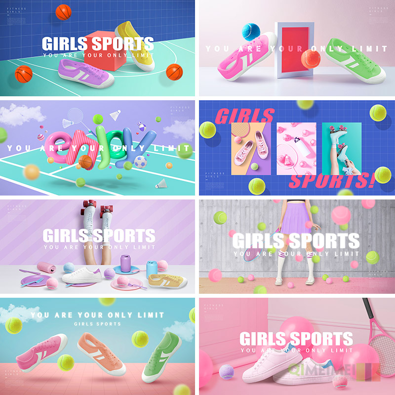 时尚彩色女孩体育运动品牌跑步鞋网球海报psd设计素材模板951313
