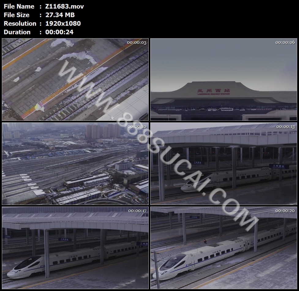兰州西站高铁站和谐号火车驶出火车站高清实拍视频素材