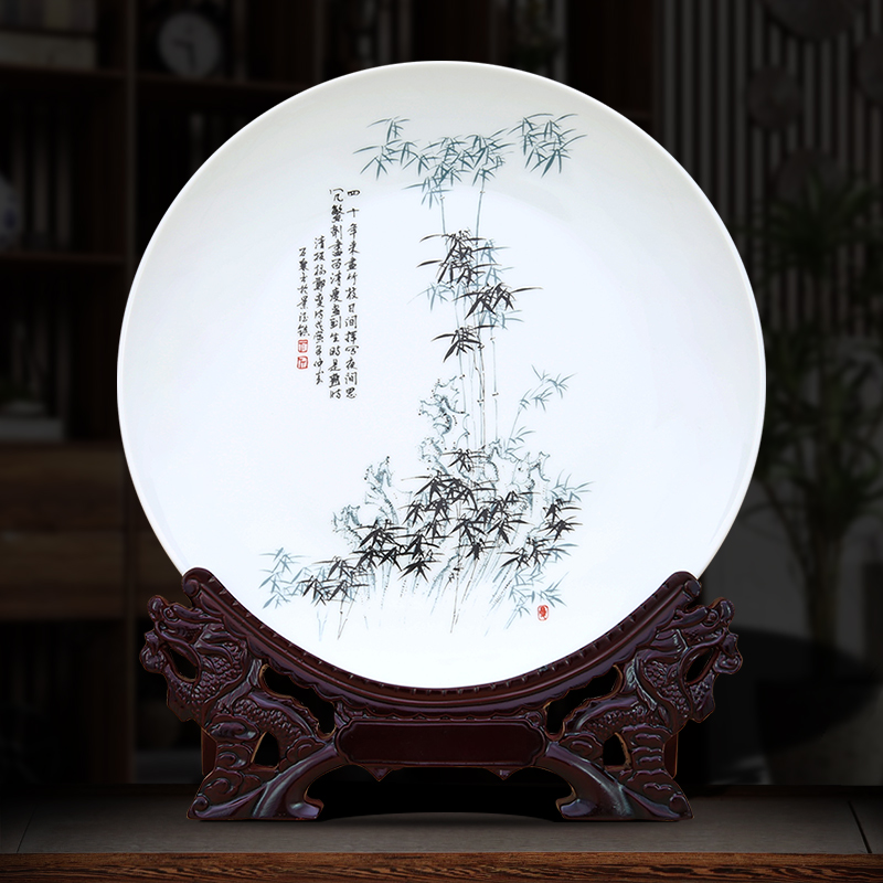 新中式景德镇陶瓷器装饰挂盘办公室摆件家居客厅玄关博古架工艺品