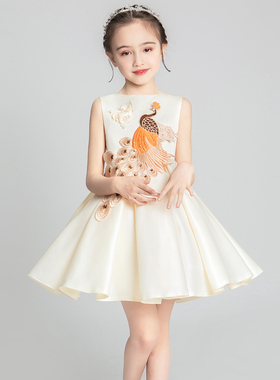 儿童礼服女童汉服中国风小女孩主持人模特走秀钢琴古筝演奏服洋气