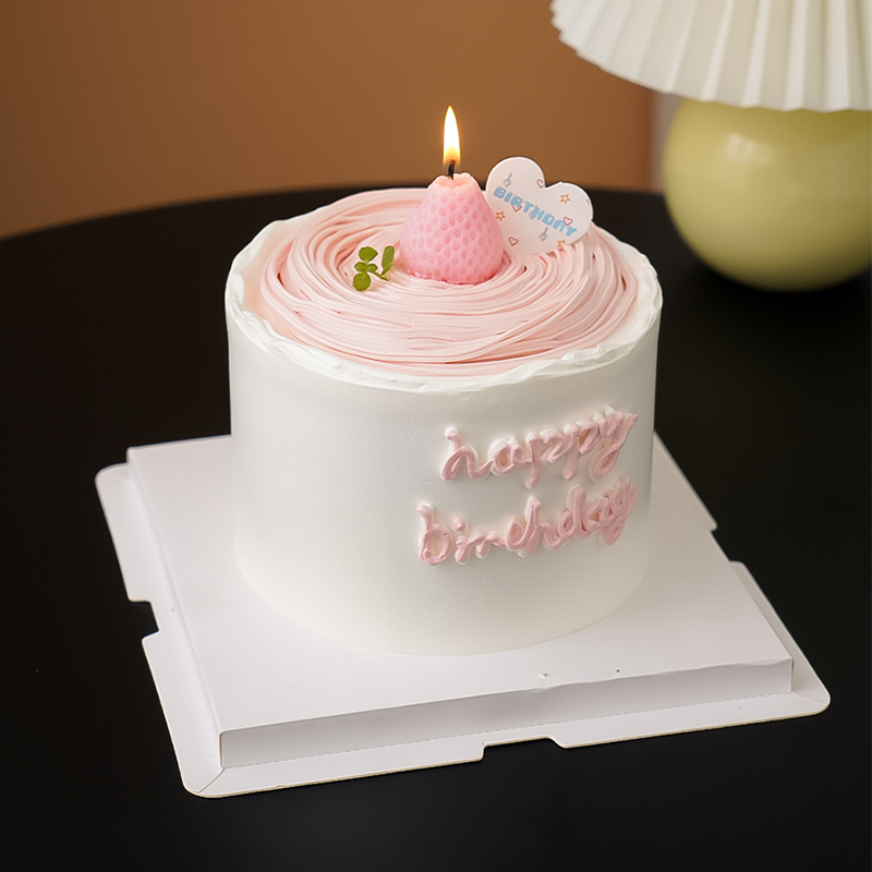 韩式ins风粉色草莓蜡烛生日蛋糕装饰摆件唯美少女心卡通烘焙插牌