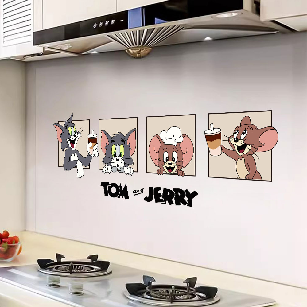 卡通猫和老鼠厨房防油烟贴纸耐高温油烟机灶台瓷砖保护膜防水墙贴