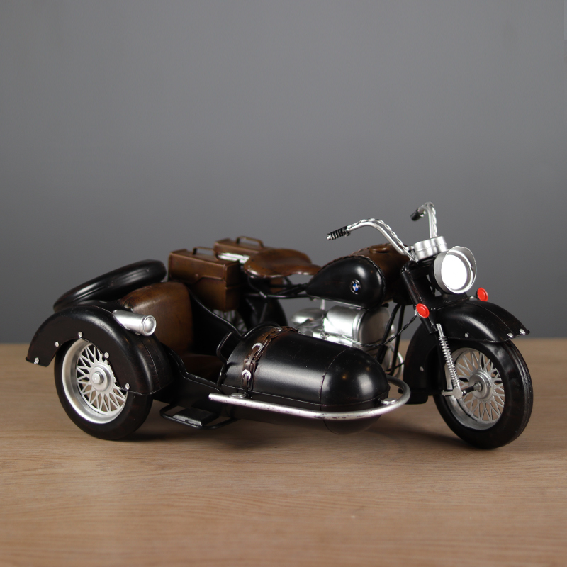 二战德国宝马R71侉子偏三轮摩托车模型复古怀旧客厅橱窗装饰摆件