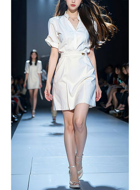 夏季套装女装2024年新款干练气质今年流行的漂亮白色衬衫连衣裙子