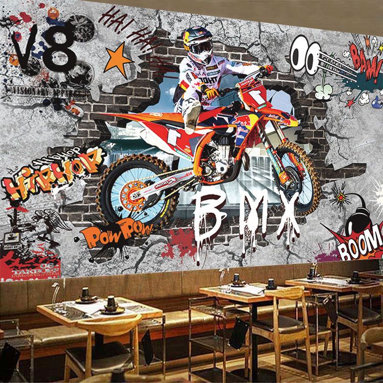 越野摩托车自粘贴画涂鸦海报壁纸壁画酒吧KTV咖啡厅装饰背景越野