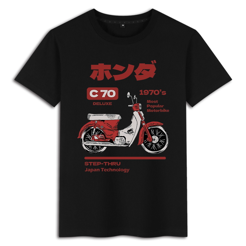 本田C70摩托车印花图案滑板车美容工作服定制衣服男生短袖夏季T恤