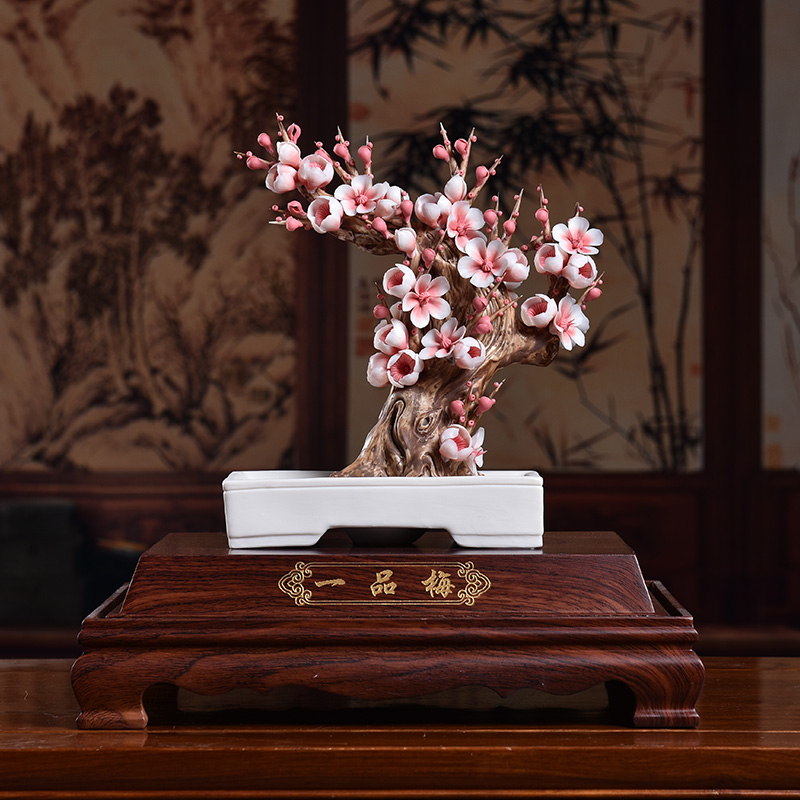 新中式陶瓷梅花摆件雕塑工艺术品客厅玄关摆设高档礼品/一品梅