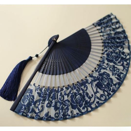 人气精品夏季女扇日用扇双截扇面折叠携带小扇子6寸折扇青花瓷
