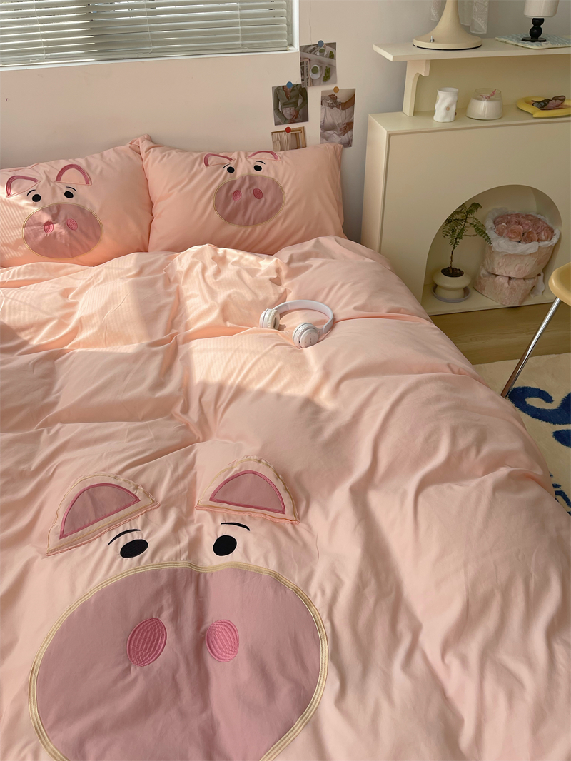 梨梦 我的小猪崽 迪士尼可爱卡通水洗棉四件套床单被套床上用品