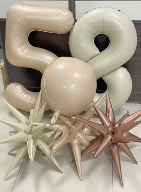 ins22寸4D球爆炸星奶油色生日印花铝膜气球儿童派对布置卡通装饰