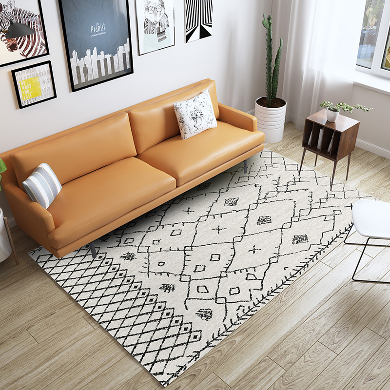 乐缘/北欧现代地毯简约黑白几何图案客厅卧室床边毯摩洛哥ins风格