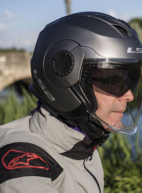 ls2半盔夏季摩托车双镜片头盔四分之三电动复古帽檐四季男女OF570