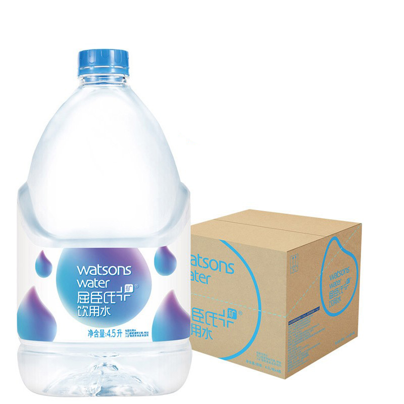 Watsons屈臣氏饮用水蒸馏制法 4.5Lx4桶装整箱家用会议办公