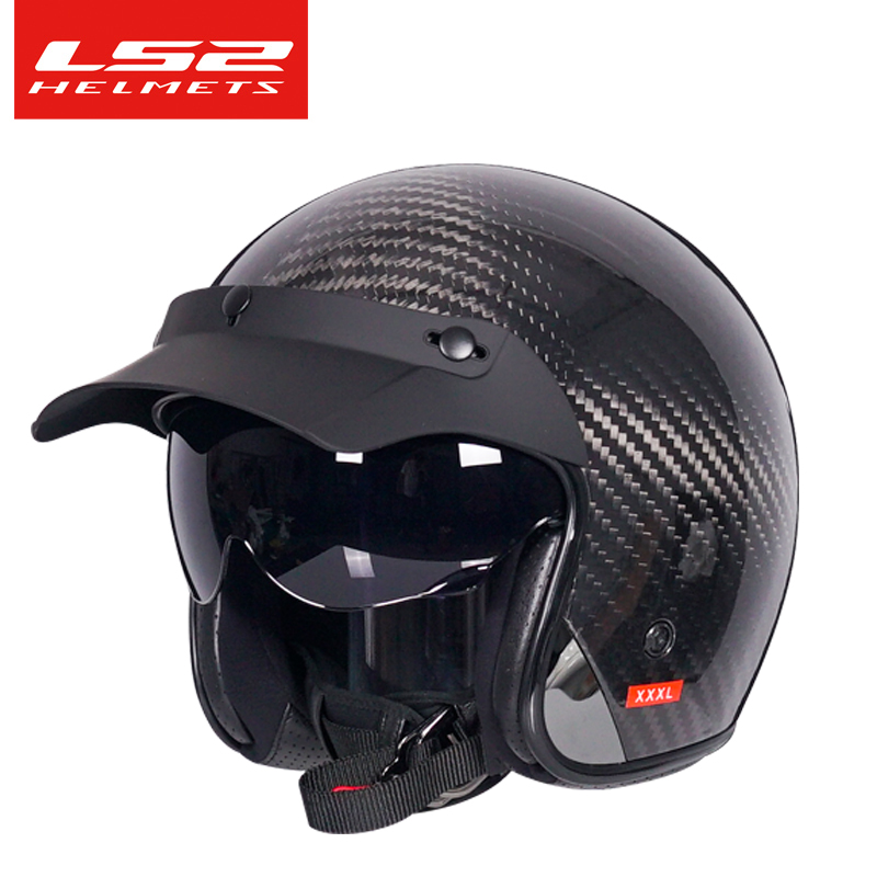 新款LS2哈雷复古头盔摩托车男碳纤维半盔四分之三盔四季女机车OF6