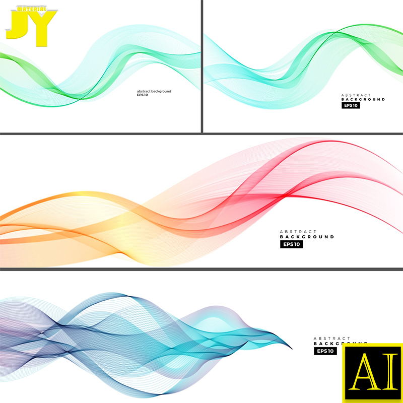 抽象渐变彩色波浪几何曲线流动线条科技背景可编辑AI矢量设计素材