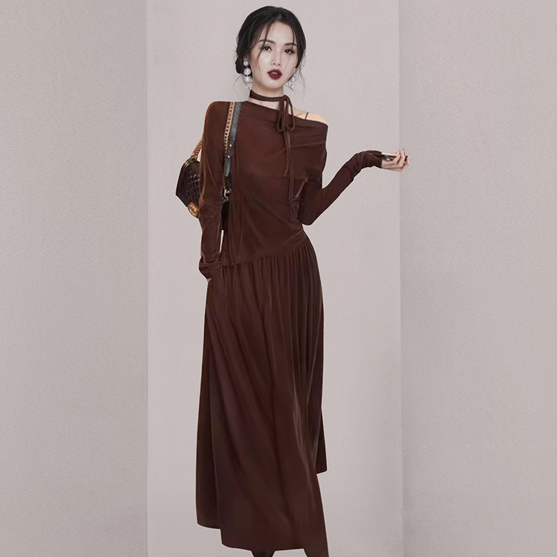 春秋搭配一整套高级感网红2023炸街咖色上衣半身裙子休闲时尚套装