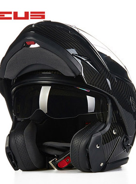 瑞狮新款摩托车头盔碳纤维双镜片揭面盔防雾机车全盔覆式跑赛车盔