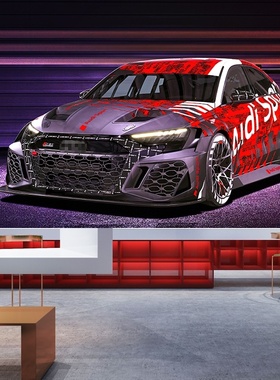 3D立体酷炫跑车赛车海报壁纸主题酒店餐厅KTV网吧背景墙前台墙纸