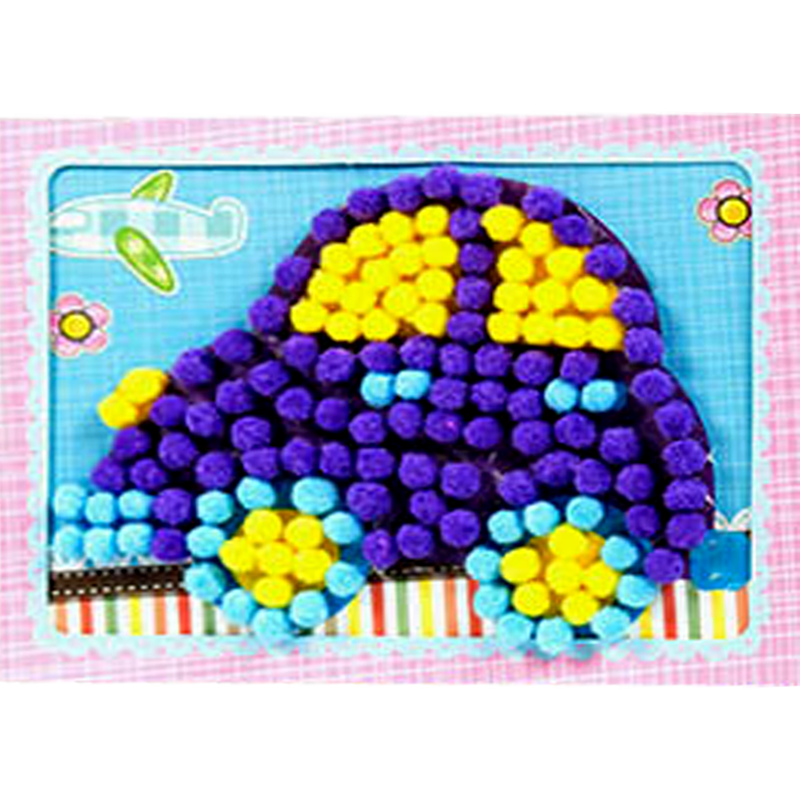 毛绒球黏贴画幼儿园可爱蝴蝶汽车数字简单益智手工制作儿童玩具