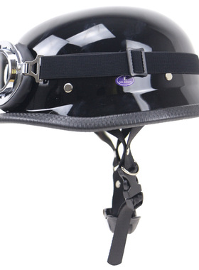 摩托车头盔复古半盔哈雷机车头盔户外骑行防护头盔DOT认证带眼镜