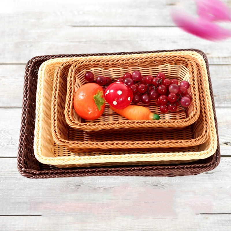 仿藤编水果篮面包筐超市果蔬陈列展示篮零食收纳框方形塑料编织筐