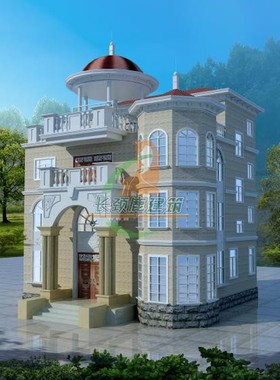别墅设计图纸欧式豪华四层自建房外观效果图设计带屋顶凉亭圆楼梯