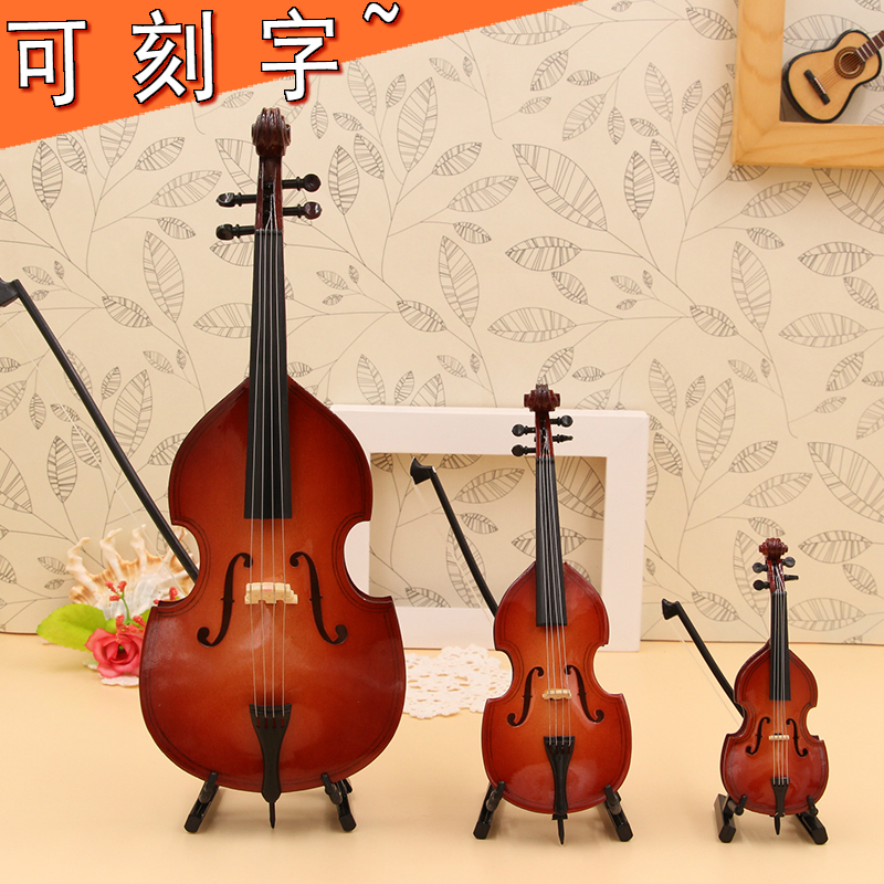 MUSIC BABY迷你乐器迷你木贝司低音大提琴模型家居摆件西洋乐模型