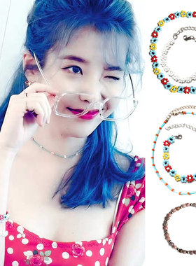 IU李知恩INS自拍同款彩色菊花手链项链套装2020新款可爱小花珠链