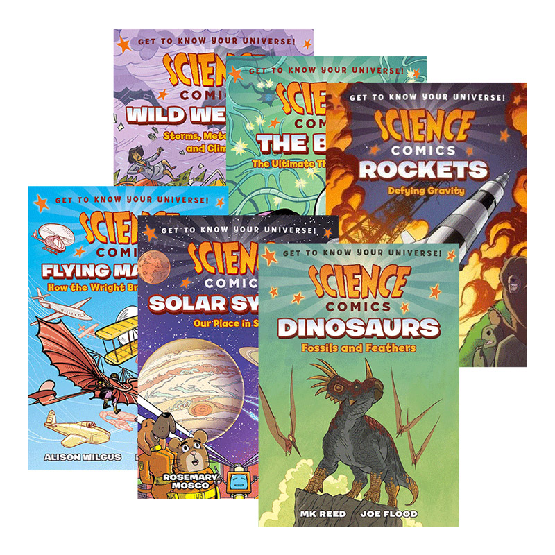 华研原版 科学漫画系列6册 英文原版 Science Comics Wild Weather 恐龙 飞行器 火箭 太阳系 天气 大脑 青少年读物 英文版 进口书