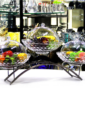 自助餐台水果展示盘多层玻璃带盖凉菜架酒店早餐餐厅摆台果盘器皿
