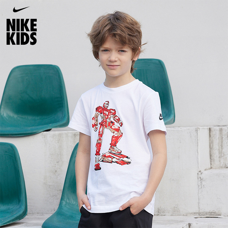 Nike耐克正品儿童装24夏新品小童动漫人物形象休闲短T上衣男童短