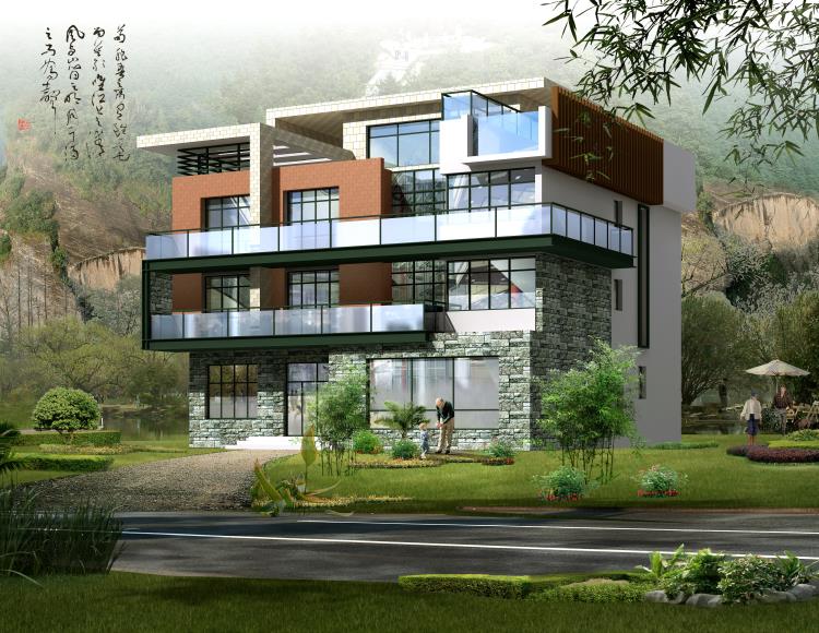 16.6*15.9米三层别墅设计图纸现代风格新农村自建房屋外观效果图