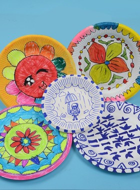 卡通线稿简笔画纸盘儿童diy绘画涂色彩绘圆盘蛋糕盘青花瓷纸盘子