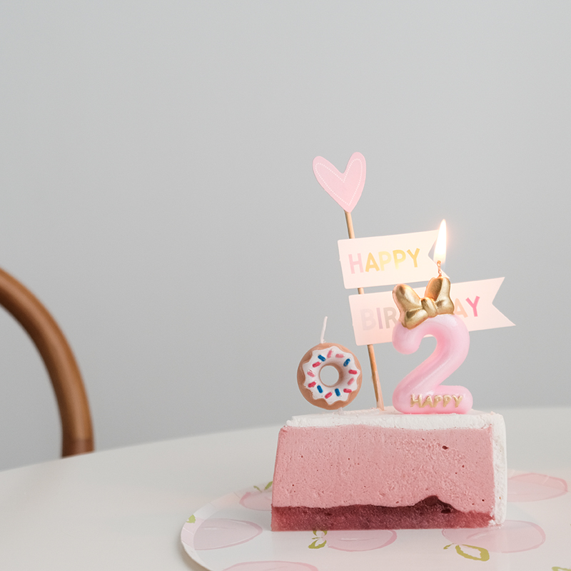 数字生日蜡烛蛋糕装饰可爱公主粉蝴蝶结插件创意甜品摆件布置ins