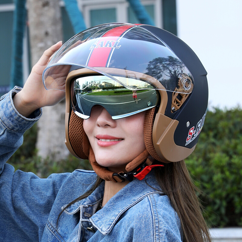 摩托车头盔男女士3c认证新国标A类秋冬季保暖双镜片电动车安全帽