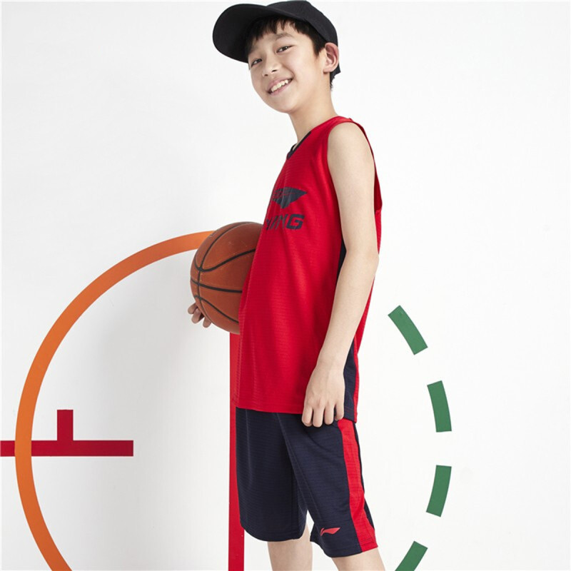 李宁童装男小大童青少年篮球系列速干凉爽背心短裤比赛运动套装